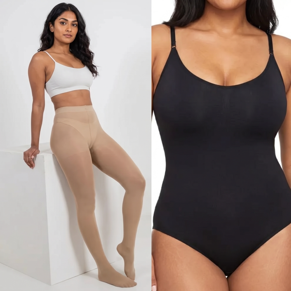 Shapify Bodysuit Body Shaper and Anti-Scratch Stretchable Stockings Combo